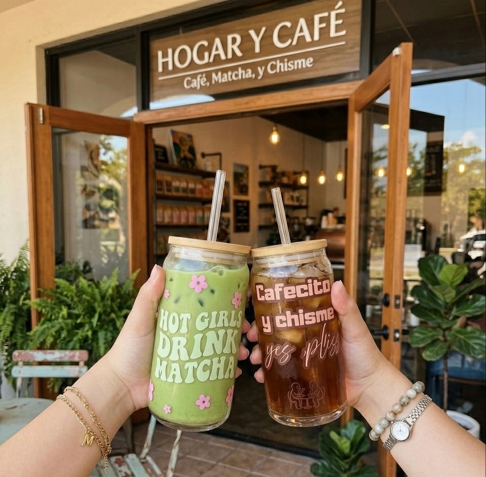 Glass can with lid and straw, iced coffee glass cup.