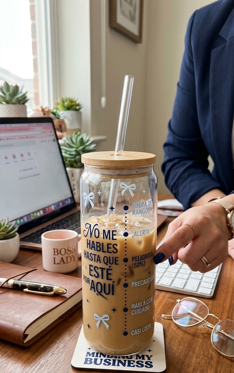 Glass can with lid and straw, iced coffee glass cup.